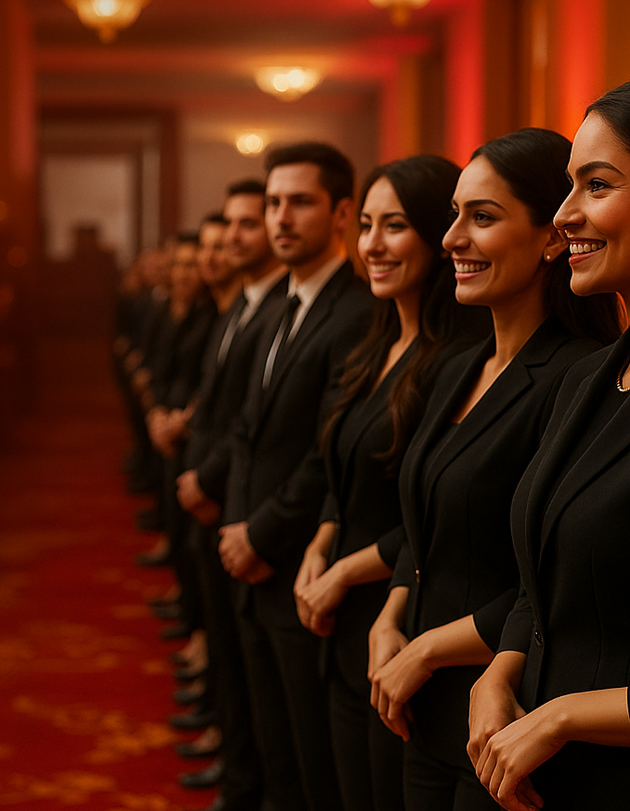 Event crew training with registration and ushering drills