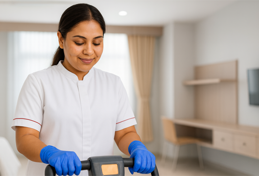 Technician inspecting building systems